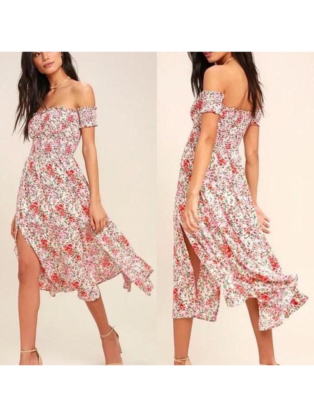 Lulus view from the meadow floral cream off the shoulder dress